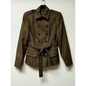 NWOT - J. Peterman 100% Wool Tweed Belted Double Breasted Coat, Sz 6